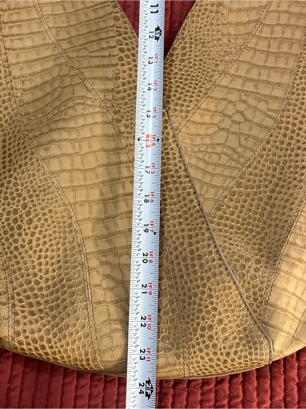 Donna Karan Baldwin Large Croco Wave Leather Shoulder Bag Tan Almond *NWOT* $468 - Picture 12 of 13